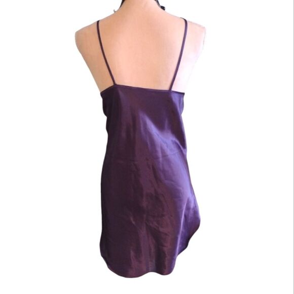 Vintage 80s Purple Satin Floral Applique Chemise Mini Slip Dress Medium - Picture 10 of 16